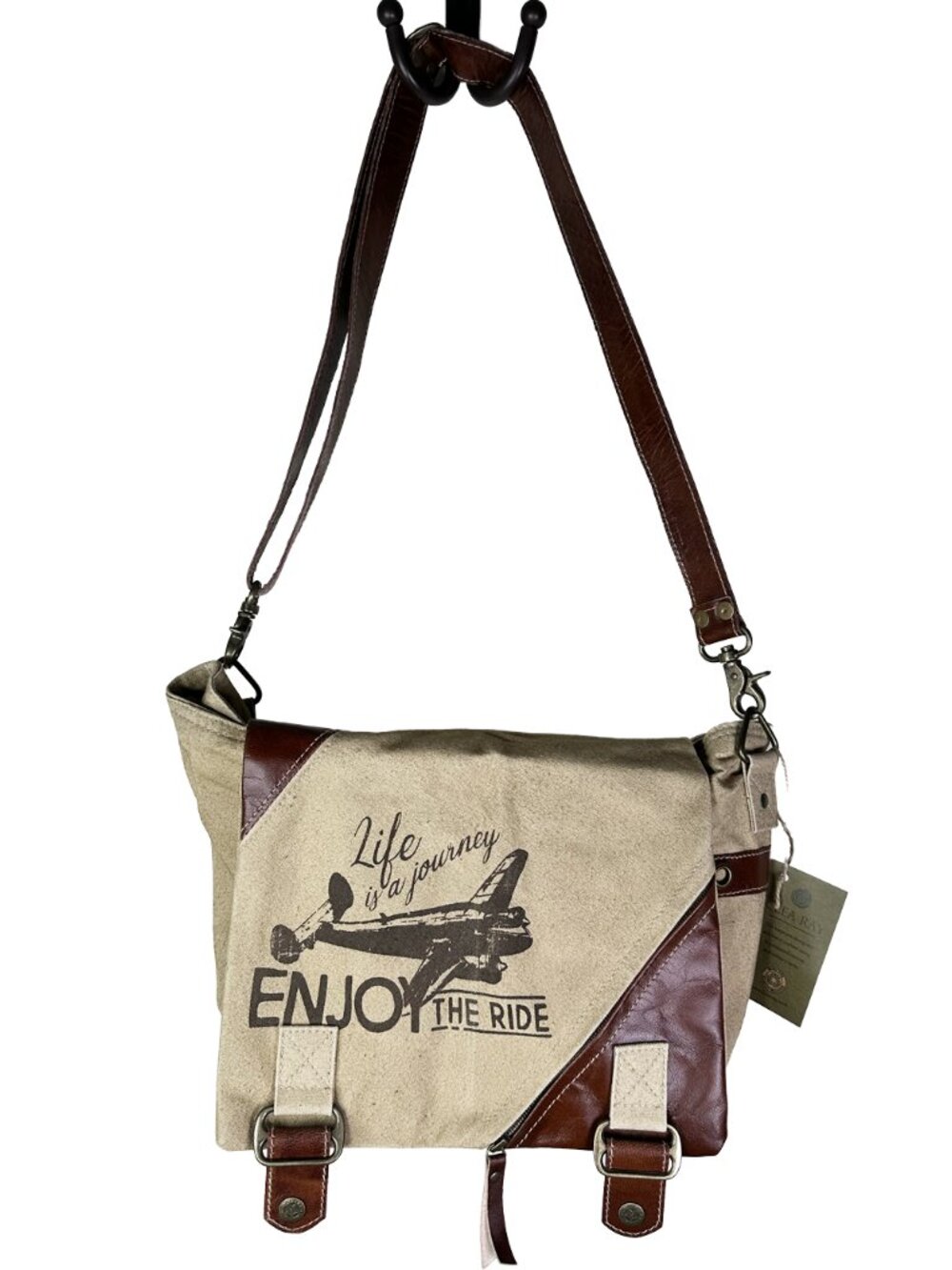 NWT Clea Ray "Enjoy The Ride" Upcycled Canvas Messenger Bag
